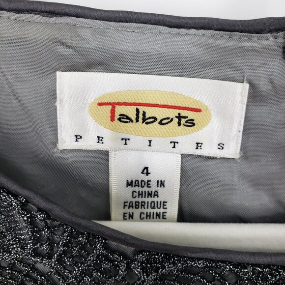 3/$25 581 Talbots Metallic Lace Top 4P Scallop Hem Cropped 3/4 Sleeves Silver - Picture 3 of 8